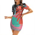 thumbnail image 1 of Robe Évasée Tropicale Motif Palmier / Abstrait Memphis Col Carré Robe Élégante Mode Féminine Imprimée Mi-Longue, 1 of 5