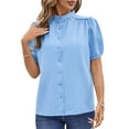 thumbnail image 4 of UVN Summer Short Sleeve Blouses for Women Casual Button Down Shirts V Neck Dressy Ladies Tops, 4 of 7