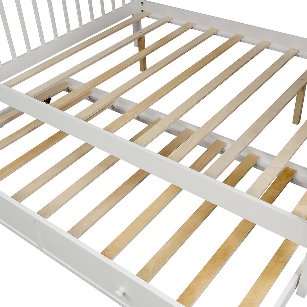 Twin-Over-Full Bunk Beds with Storage and Guard Rail, Bunk Bed for Bedroom, White