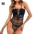 thumbnail image 1 of Encantador Body de encaje para mujer Ropa interior de malla con vendaje en V profundo, Negro, M Inevent XX000221-04, 1 of 7