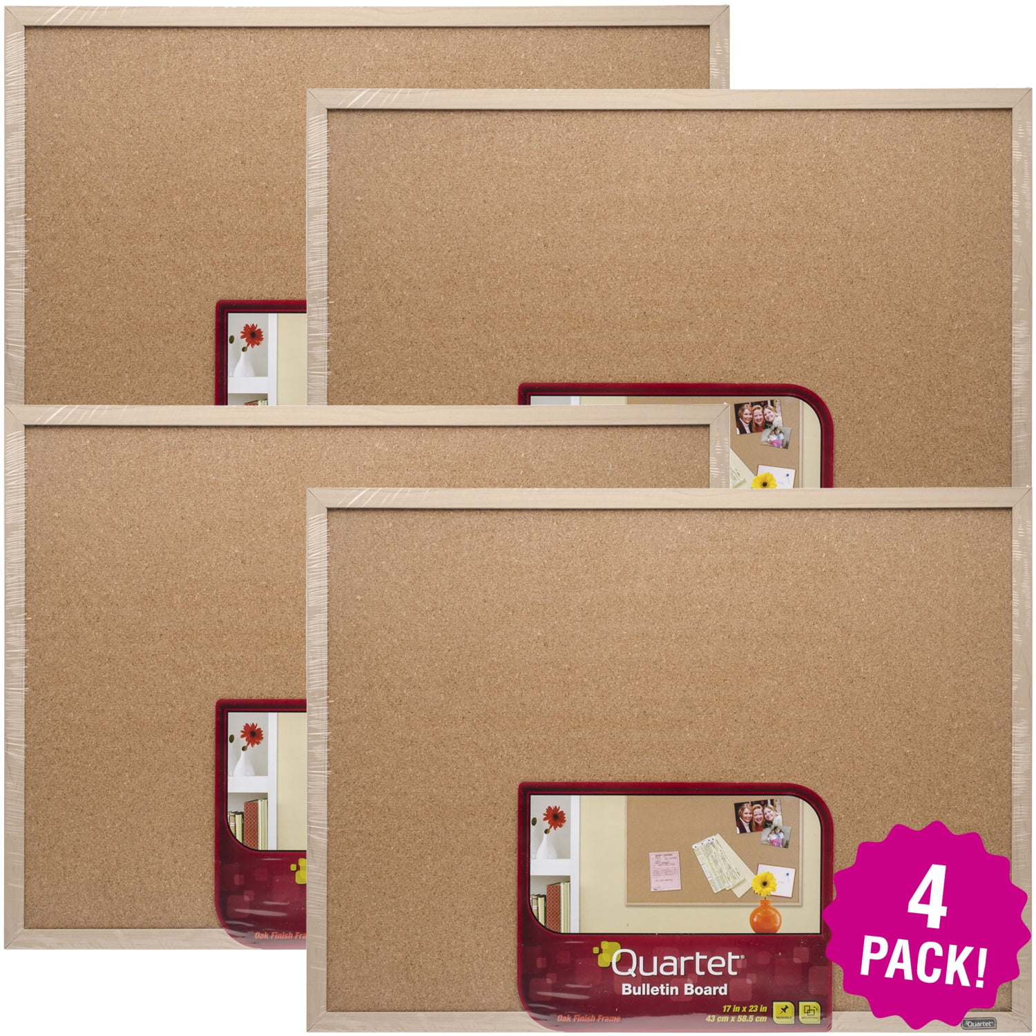 Cork Bulletin Board 23"x17", Multipack of 4