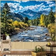 thumbnail image 2 of Nature Forest Mountain Tapestry Green Pine Tree Tapestry for Bedroom Aesthetic White Clouds Flowing River Landscape Classroom Tapestries Wall Hanging for Living Room Dorm Office, 2 of 7