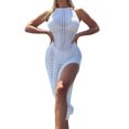 thumbnail image 1 of xiaxaixu Robe de Plage pour Femmes, Sans Manches à Col Rond, Dos Nu, à Nouer, Transparente, Ajourée, Fendue, Coupe Ajustée, Robe d'Été, 1 of 6