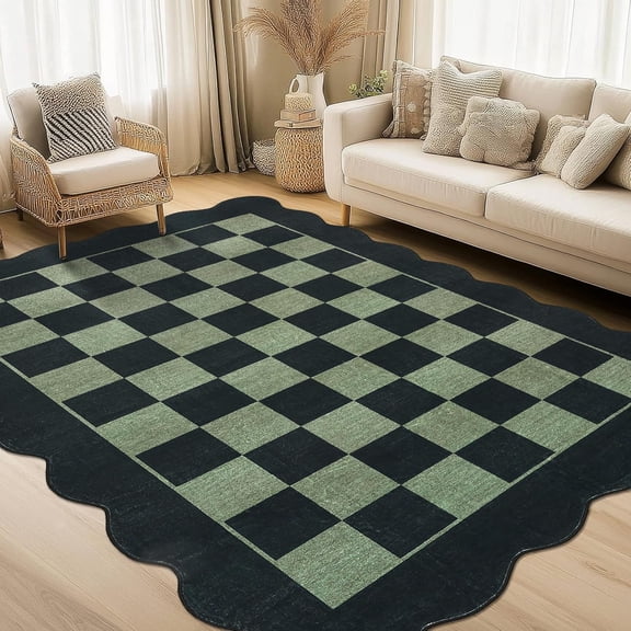 8x10 Modern Area Rug Washable Non-Slip Low Pile Living Room Black and Green