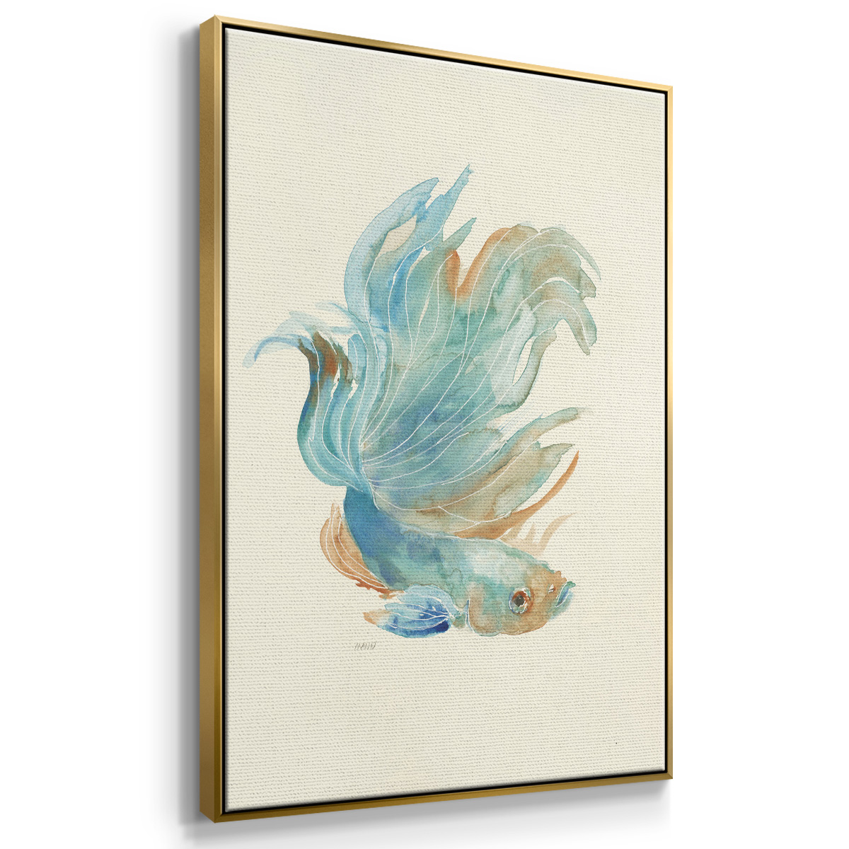Betta I Framed Premium Gallery Wrapped Canvas - Ready to Hang - 27 x 41 - Gold Floating Frame