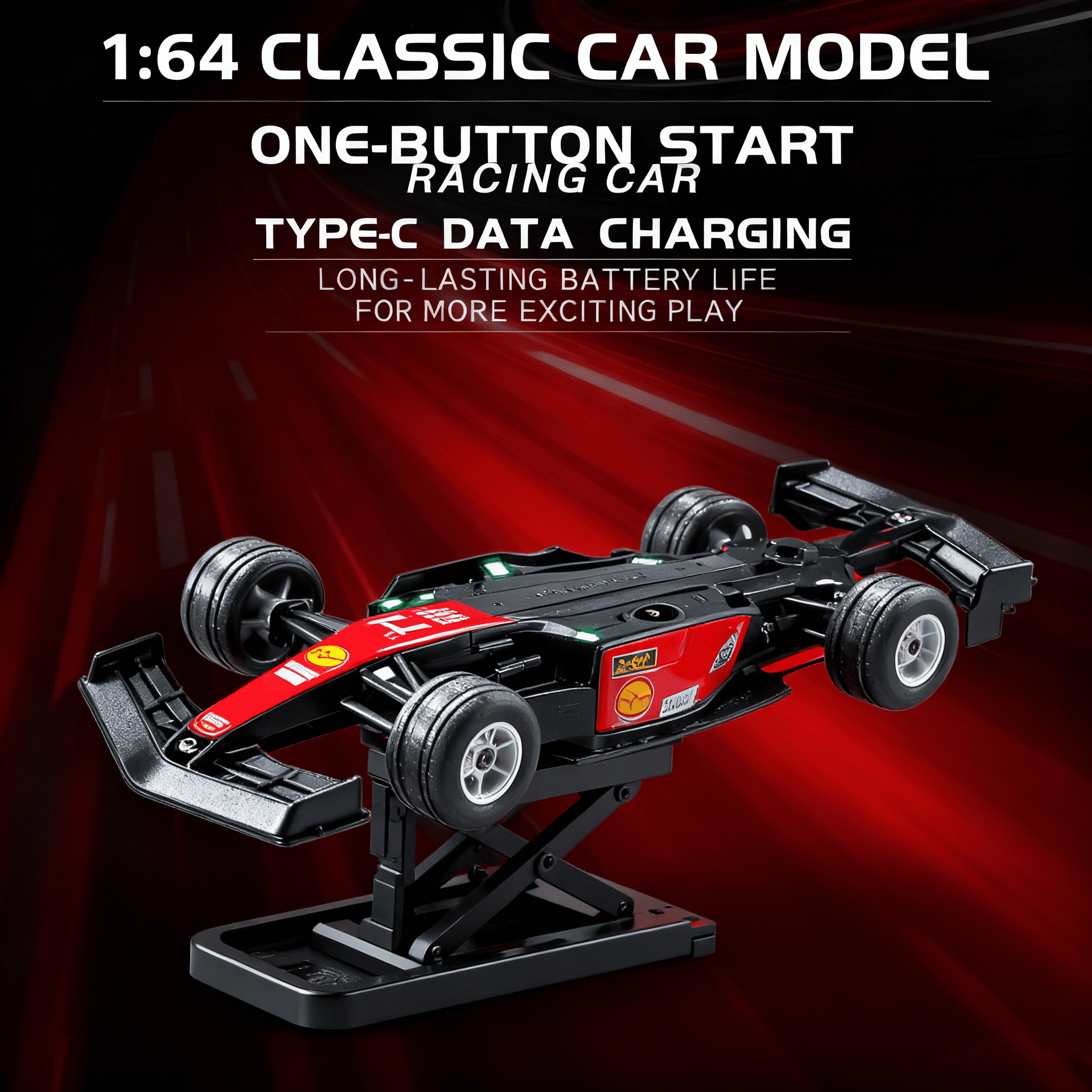 1:64 RC Formula Racing Car Mini 2.4G Alloy Remote Control Car with Light Adjustable Speed Cars Toys for Children's Gifts-Red