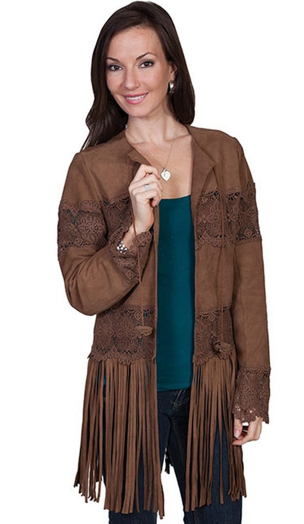 Scully Western Jacket Womens Leather Fringe Tie Brown L124 - Walmart.com