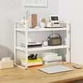 thumbnail image 6 of White Double Tier Desktop Shelf, Wooden Desk Organizer for Office, Study Room Bookshelf Storage, 6 of 6