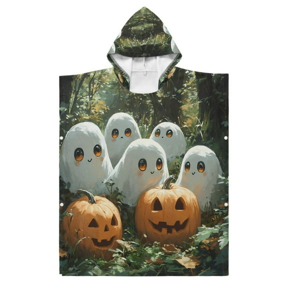 Kid Hooded Beach Towel Bath Poncho Towels Soft Absorbent Quick Dry for Boy Girl Cute Ghosts Pumpkins in Forest S