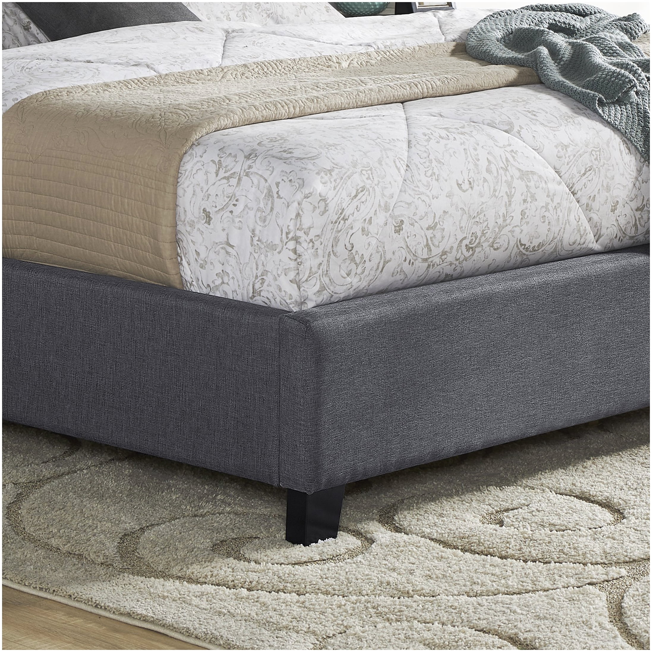 Queen Size Upholstered Bed Frame with Wingback Headboard, Nailhead Trim and Button Tufted Accents, Gray Fabric