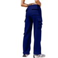 thumbnail image 3 of WTOBBY Women's Casual Fashion Solid Color Elastic Waist Drawstring Pockets Wide Leg Straight Pants, Day-to-Day Comfort Trousers,Dark Blue L, 3 of 7
