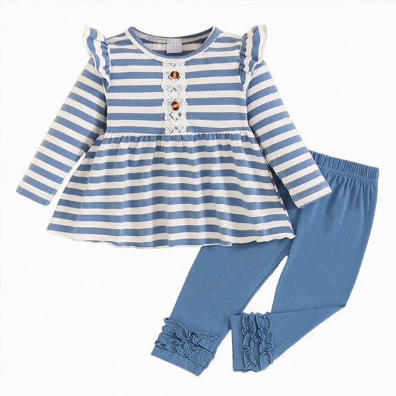 xaweyi Infant Toddler Girl Fall Winter Two Piece Outfit Ruffle Long Sleeve Shirt and Matching Pants Size 6-9 Months