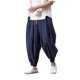 thumbnail image 1 of Pantalones harem holgados de algodón y lino para hombre - Pantalones anchos lisos para yoga - Informales/para la playa, aptos para todas las estaciones, 1 of 7