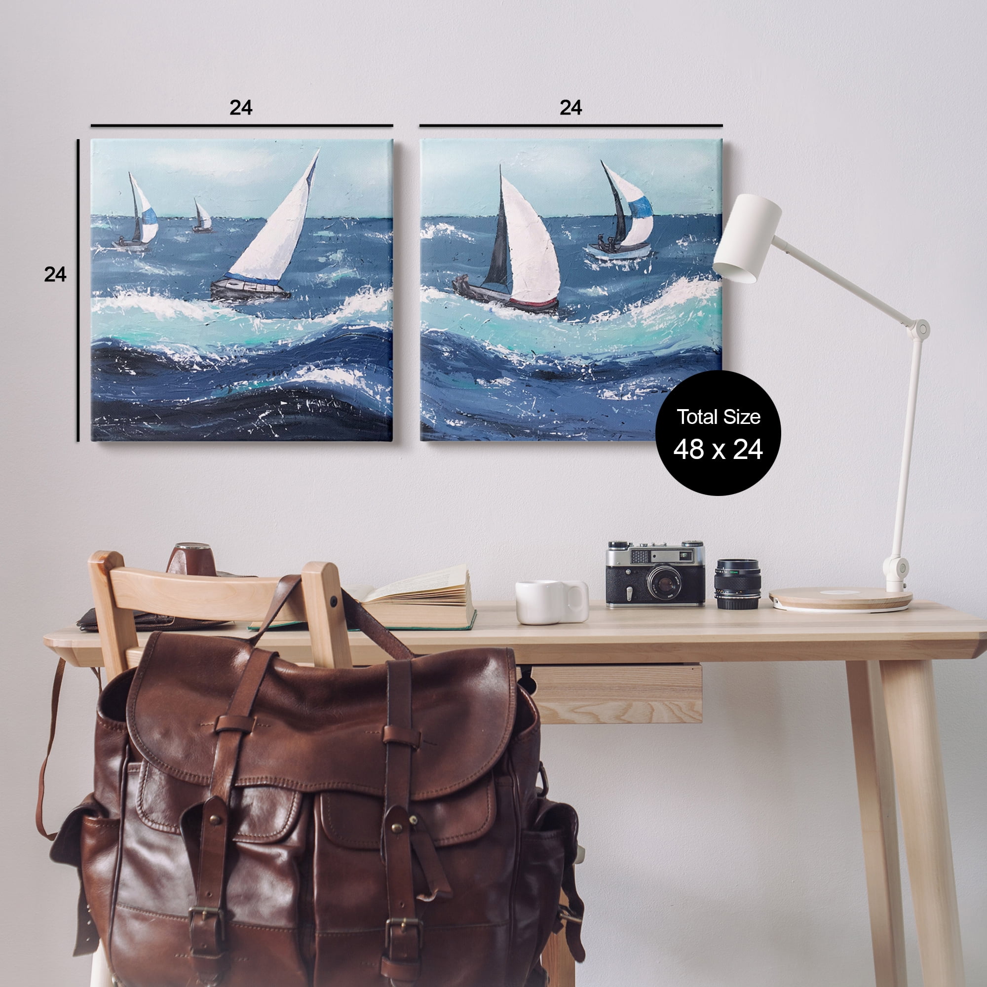Stupell Sailboats Rough Ocean Waves Splash Landscape Painting Gallery Wrapped Canvas Print Wall Art, Set of 2