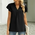 thumbnail image 4 of USSUMA Shirts for Women Dressy Casual Women's Summer Tops Casual V Neck Shirts Ruffle Short Sleeve Solid Color Blouse Loose Fashion Tunic Tops for Women, 4 of 8