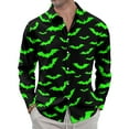 thumbnail image 2 of Domuza Long Sleeve Button Up Shirts for Men Halloween Novelty Spooky Print Loose Fit T Shirt Casual Lightweight Lapel Tops for Halloween Party Fluorescent Green 2XL, 2 of 7