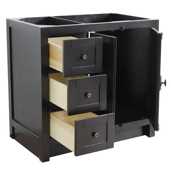 Plantation 36" Single Solid Wood Vanity with Right Doors in Brown Ash