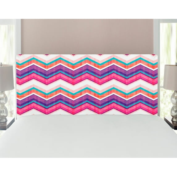 Chevron Headboard, Chevron Motifs Different Colors with Variable Angles Parallel Lines Groovy Art, Upholstered Decorative Metal Bed Headboard with Memory Foam, Full Size, Multicolor, by Ambesonne