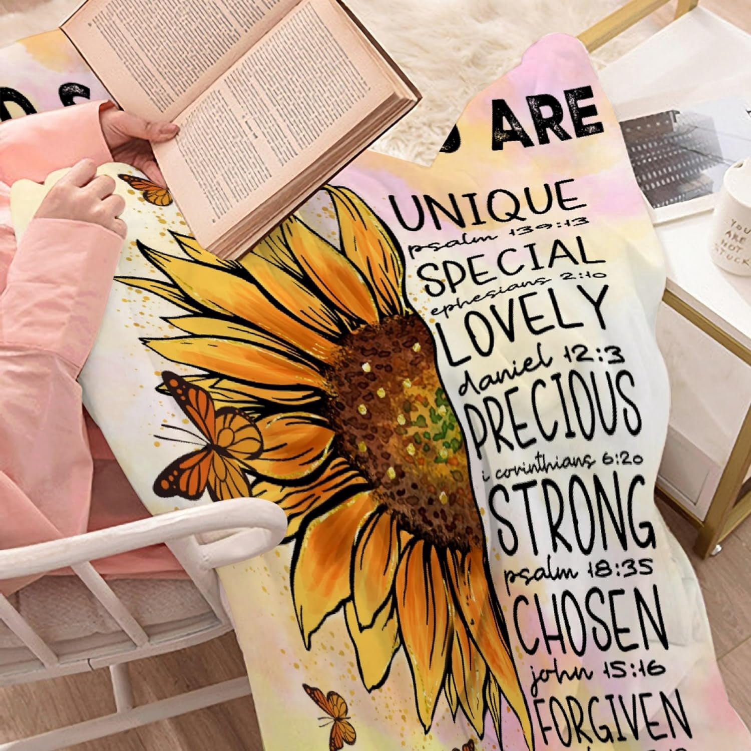 Bible Verse Blanket with Sunflowers - Scripture Blanket Inspirational Gifts for Women Mom Wife - Inspirational Thoughts and Prayers Religious Flannel Blanket - 40"x50" Sunflower Gifts