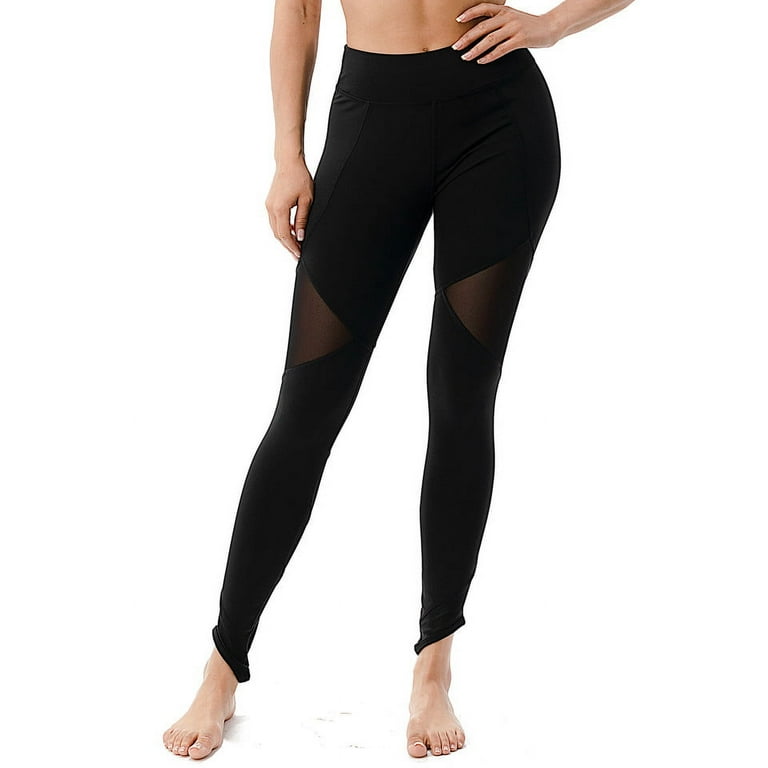 Women's Skinny Leggings Mesh Panel 4-way Stretch Sports Workout Breathable Yoga  Pants Black Female Size Medium S2bl9 