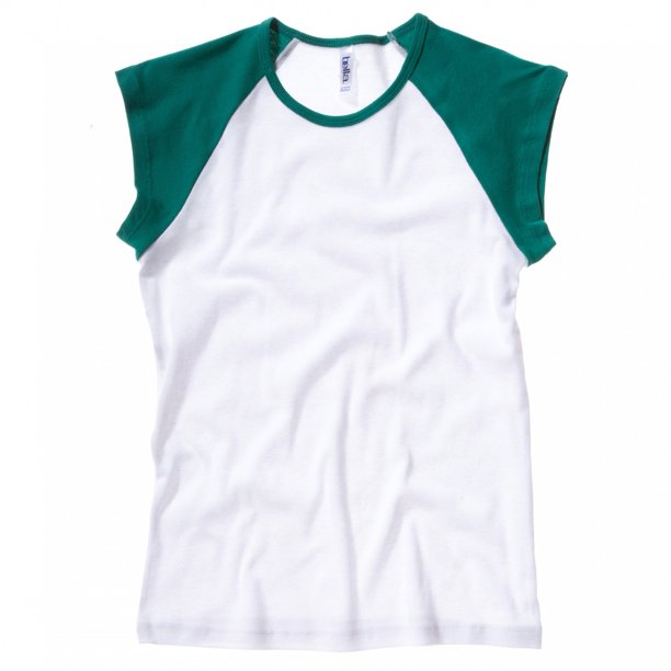 B&C Camiseta de manga corta en canalé fino con mangas de diferente color chica/mujer (Blanco/Verde)