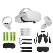Oculus Quest 2 All-in-One Virtual Reality 128GB Gaming Headset, Touch Controllers, Bundle with 4 AA Batteries Accessories & Hand Strap Accessories