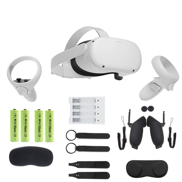 Oculus Quest 2 All-in-One Virtual Reality 128GB Gaming Headset, Touch  Controllers, Bundle with 4 AA Batteries Accessories  Hand Strap  Accessories - Walmart.com
