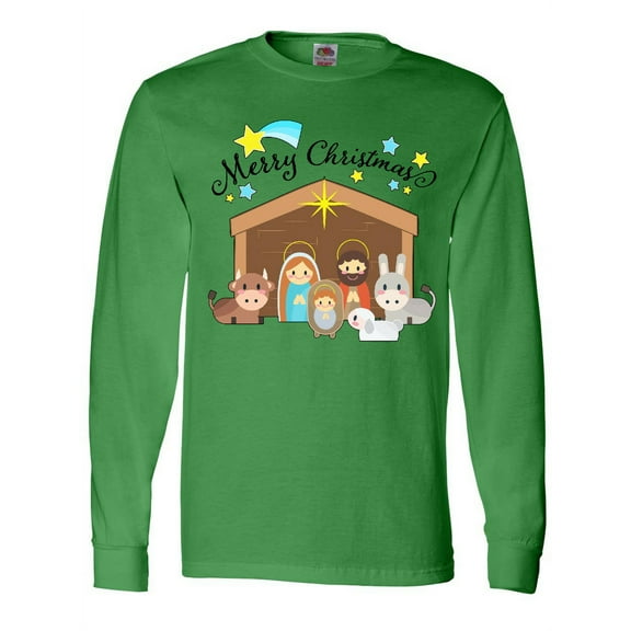 Inktastic Merry Christmas Cute Nativity Scene Long Sleeve T-Shirt