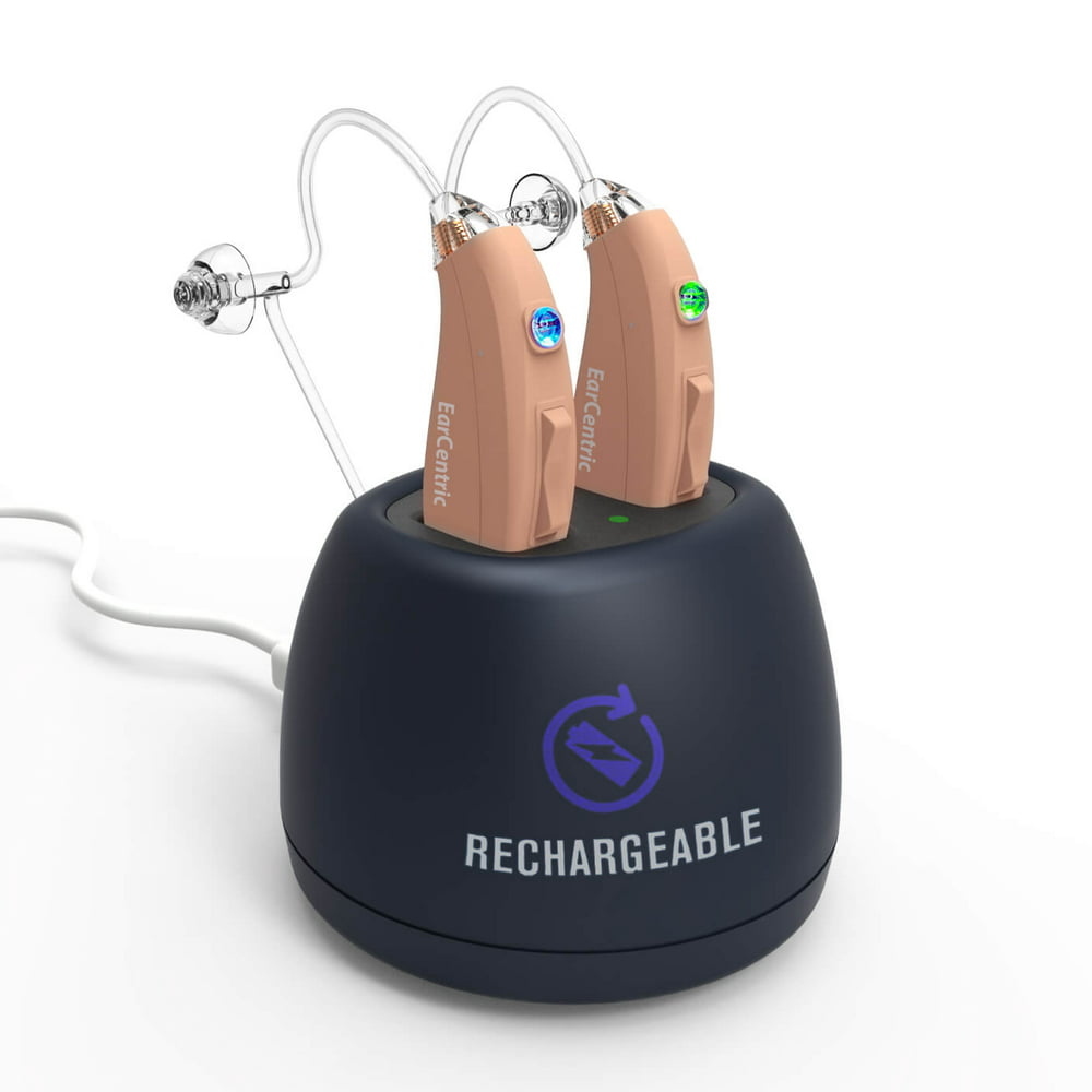 EarCentric EasyCharge Rechargeable Hearing Aid with charging base FDA