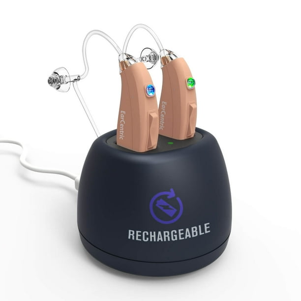 EarCentric EasyCharge Rechargeable Hearing Aid with charing base FDA approved BehindtheEar