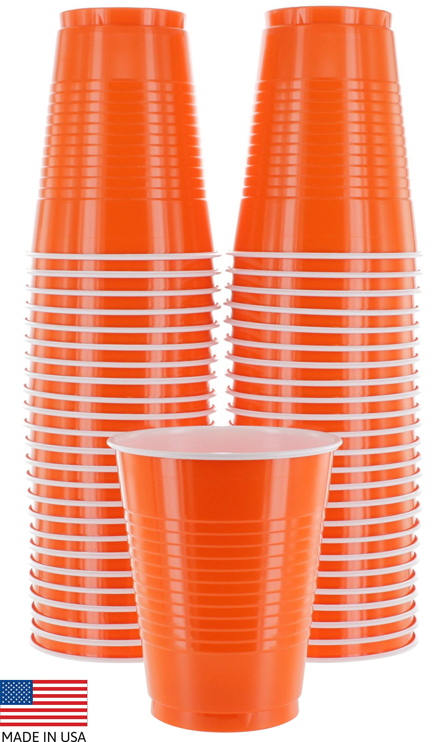 Disposable Plastic Cups, Orange Colored Plastic Cups, 18Ounce Plastic