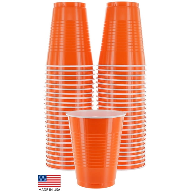Disposable Plastic Cups, Orange Colored Plastic Cups, 18Ounce Plastic Party Cups, Strong and