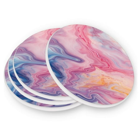

Round Coasters Modern Style Ceramic Coaster Waterproof and Durable Drink Coaster Coasters set of 4 Customizable Coasters 2pcs Pink Blue Marbled