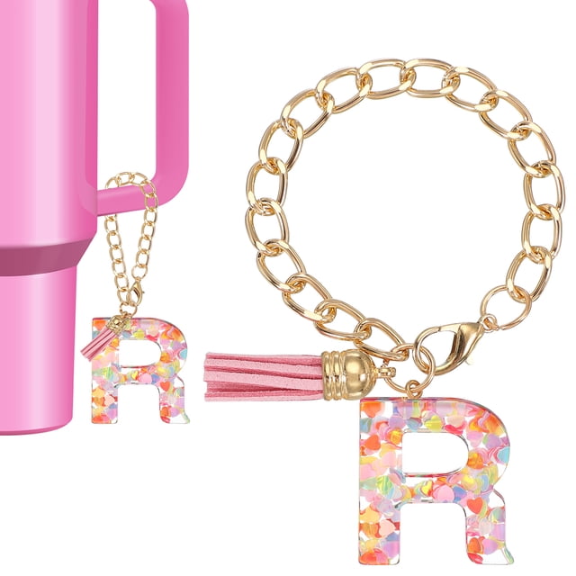 Uxcell Letter Charm for Stanley Tumbler Cup, Cute Initial Charm for Stanley Tumbler Handle Keychain Personalized Charm Letter R