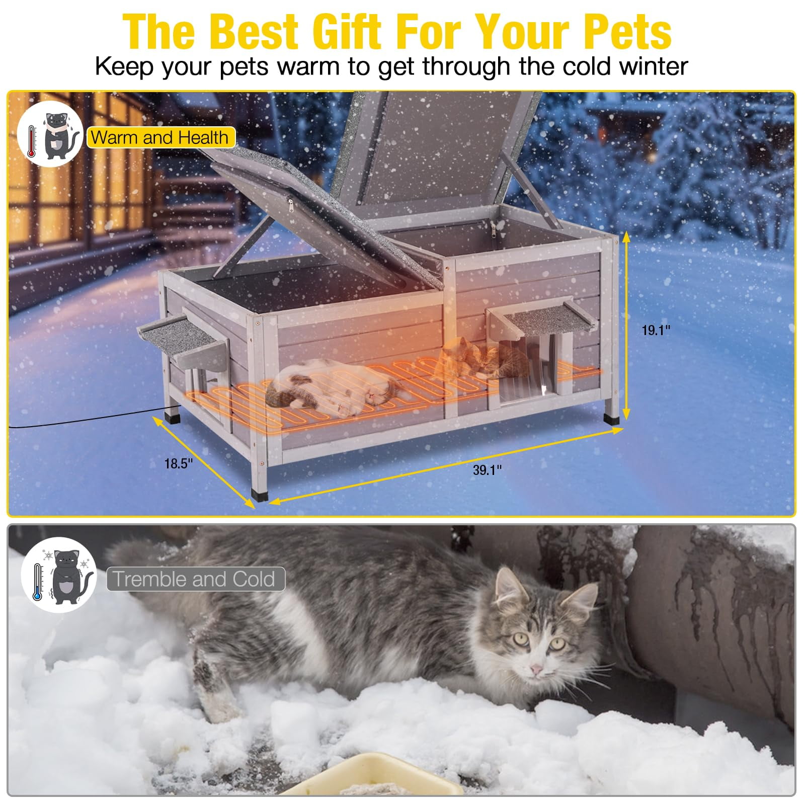 Aivituvin Heated Cat House Outdoor Cat House Insulated Large Weatherproof Feral Cat Shelter with Heated Pad, Insulated All-Round Thermal Liner