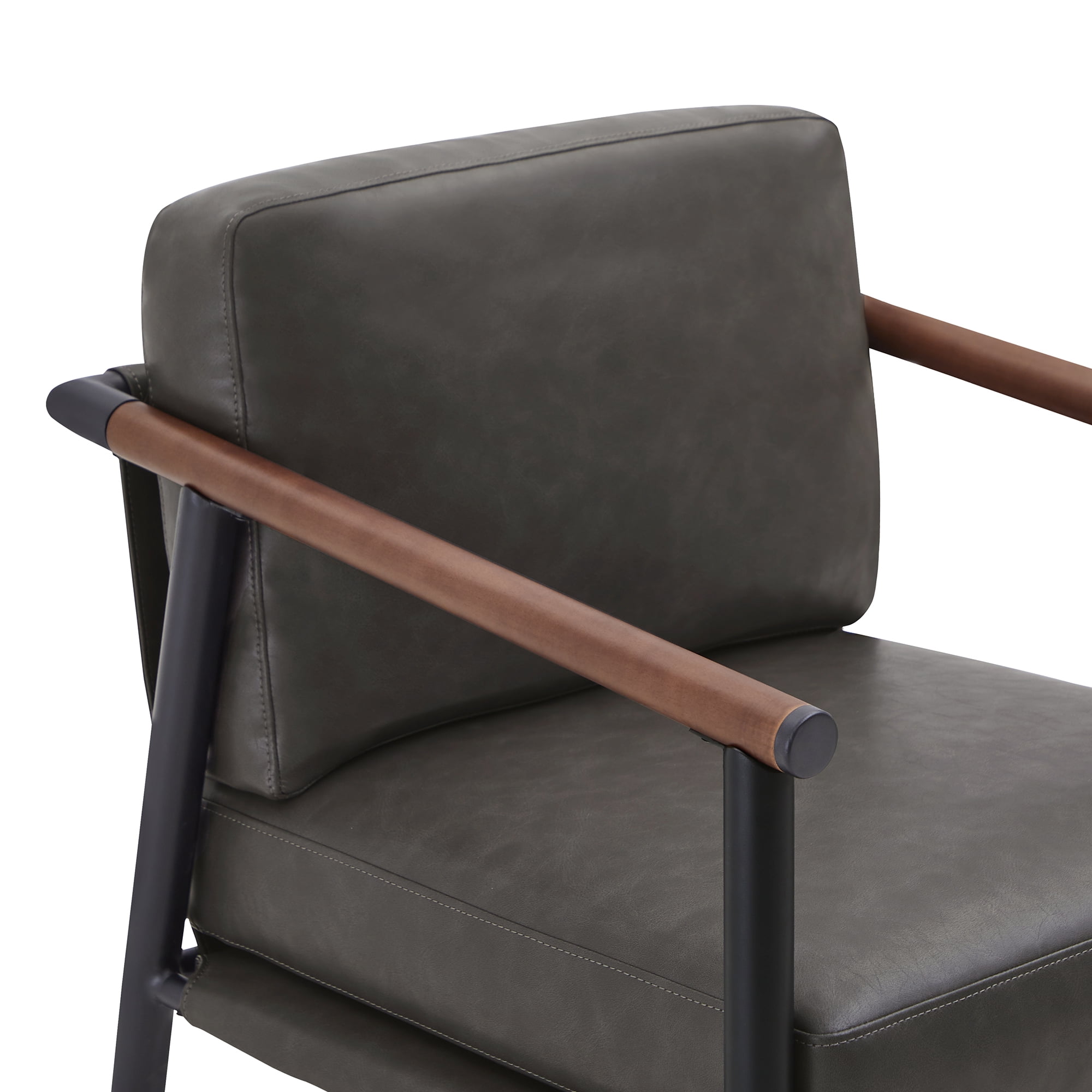 CHITA Modern Counter Stools Set of 2, Upholstered Bar Stools with Metal Frame and Wooden Armrests, Faux Leather in Retro Gray