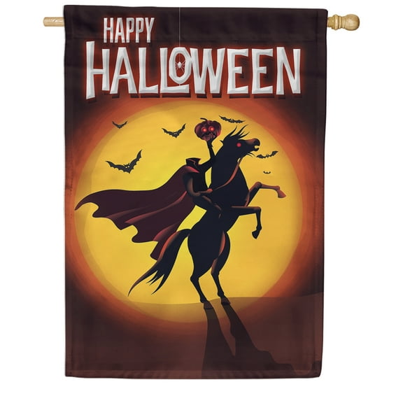 America Forever Headless Horseman Halloween House Flag Double Sided 28 x 40 inches Happy Halloween Jack O'lantern, Bats, Pumpkin Head Garden Decoration for Outdoors, Yard, Porch Garden, Fall Season