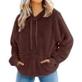 thumbnail image 2 of cllios Sherpa Hoodies Women Solid Long Sleeve Hooded Sweatshirt Winter Warm Drawstring Fleece Plush Pullover Top with Kangaroo Pocket, 2 of 6