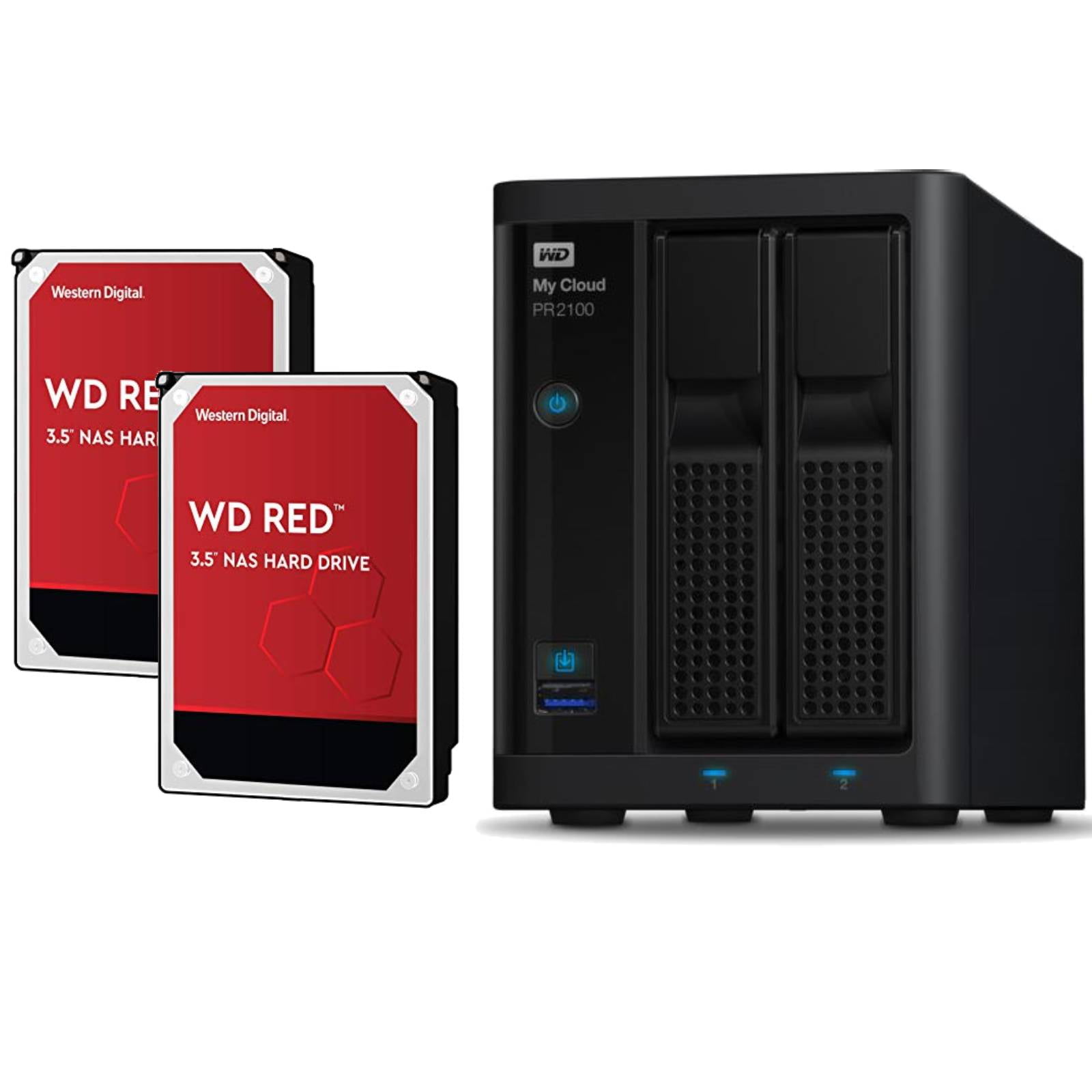 WD My Cloud PR2100 2Bay NAS Enclosure + 2 WD 4TB Red NAS Hard Drives