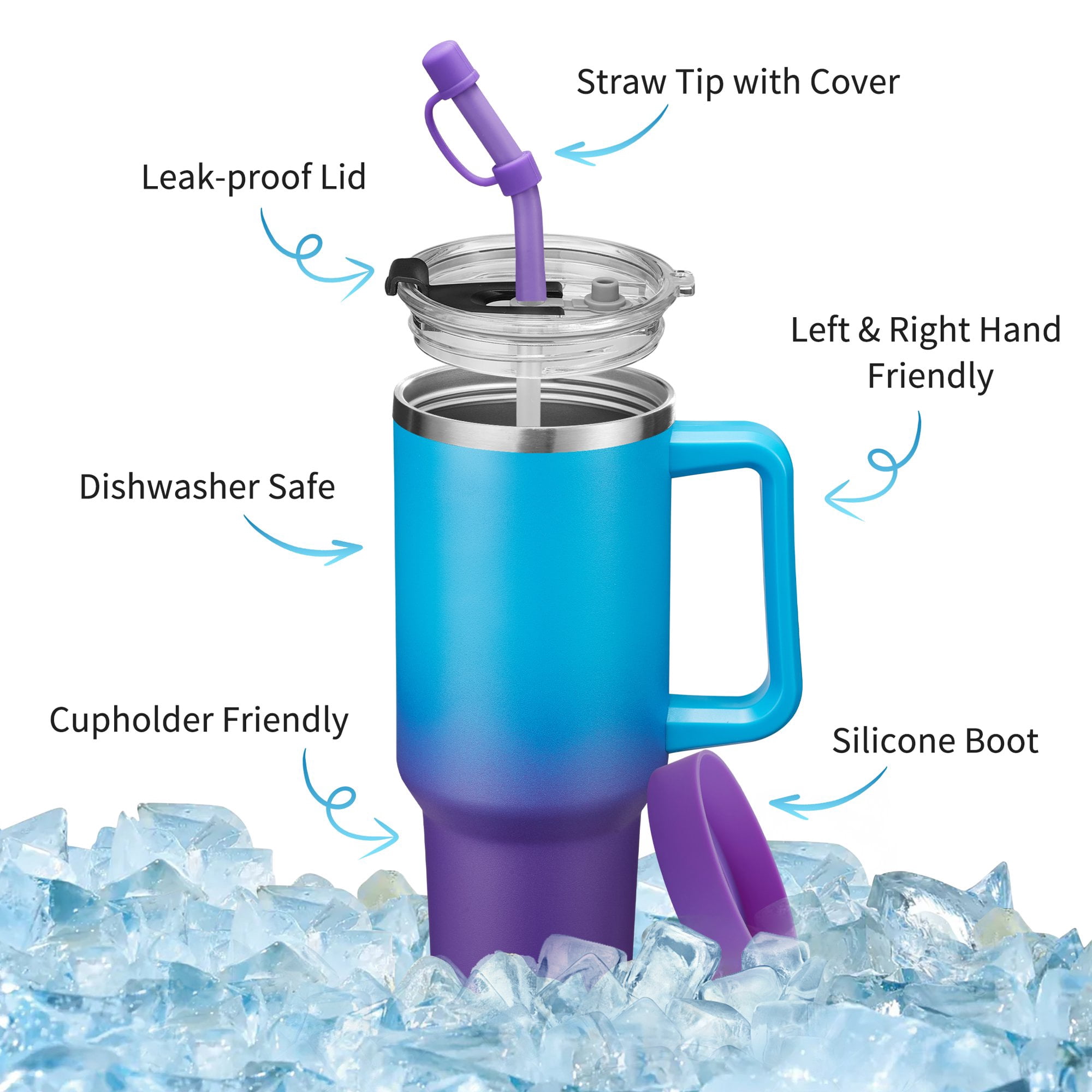 40oz Tumbler with Handle and Straw for Women & Men, Insulated Stainless Steel Coffee Mug, Keeps Cold 34H Hot 10H, Leakproof Travel Cup for Office Gym Car