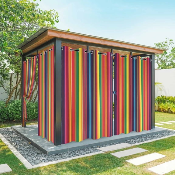 Mexican Stripes Outdoor Curtains for Patio Waterproof, Rainbow Colorful Stripes Gradient Grommet Curtains for Porch Outside Privacy Drape for Gazebo Garden Pergola, 2 Panels, 54x84in