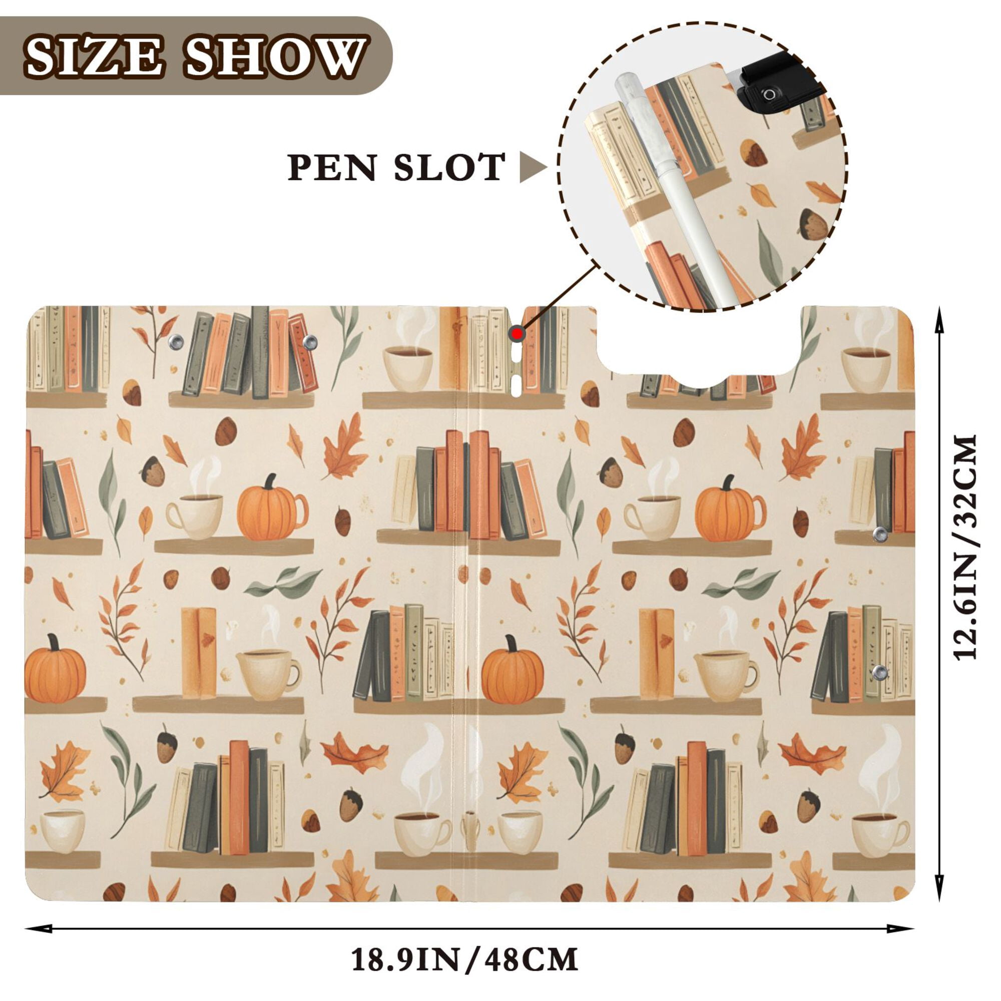 FORMRS A4 Clipboard Folder with Pen Holder Horizontal Foldable School Office Binder, Fall Book Shelf