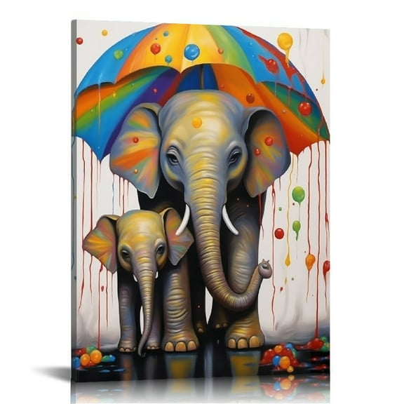 Creowell Elephant Paintings Wall Art Abstract Animal Canvas Wall Art for Baby Kids Bedroom Decor Contemporary Elephant Mother and Baby Art Poster Print Ready to Hang 16x20 inch