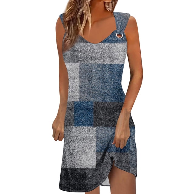 vestido casual para mujer vestido de verano vestido lencero vestido fruncido diario cita salir moda correa básica sin mangas ajuste holgado azul claro / 3XL