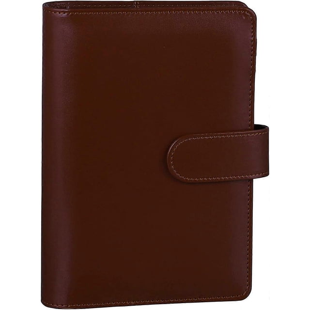 A6 PU Leather Notebook Binder Refillable 6 Ring Binder for A6 Filler Paper, Loose Leaf Personal Planner Binder Cover with Magnetic Buckle Closure, Bro