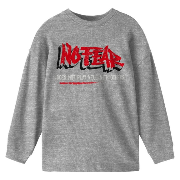 No Fear Logo Crew Neck Long Sleeve Youth Athletic Heather Tee-Medium