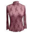 thumbnail image 3 of Penkiiy Mujer malla superior cuello de manga larga Slim Fit ver a través de blusas de camisa tops, 3 of 5