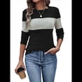 thumbnail image 3 of Suéteres de Punto A Rayas de Larga con Cuello Redondo, Ajustados y A para Mujer. Negro M, 3 of 8