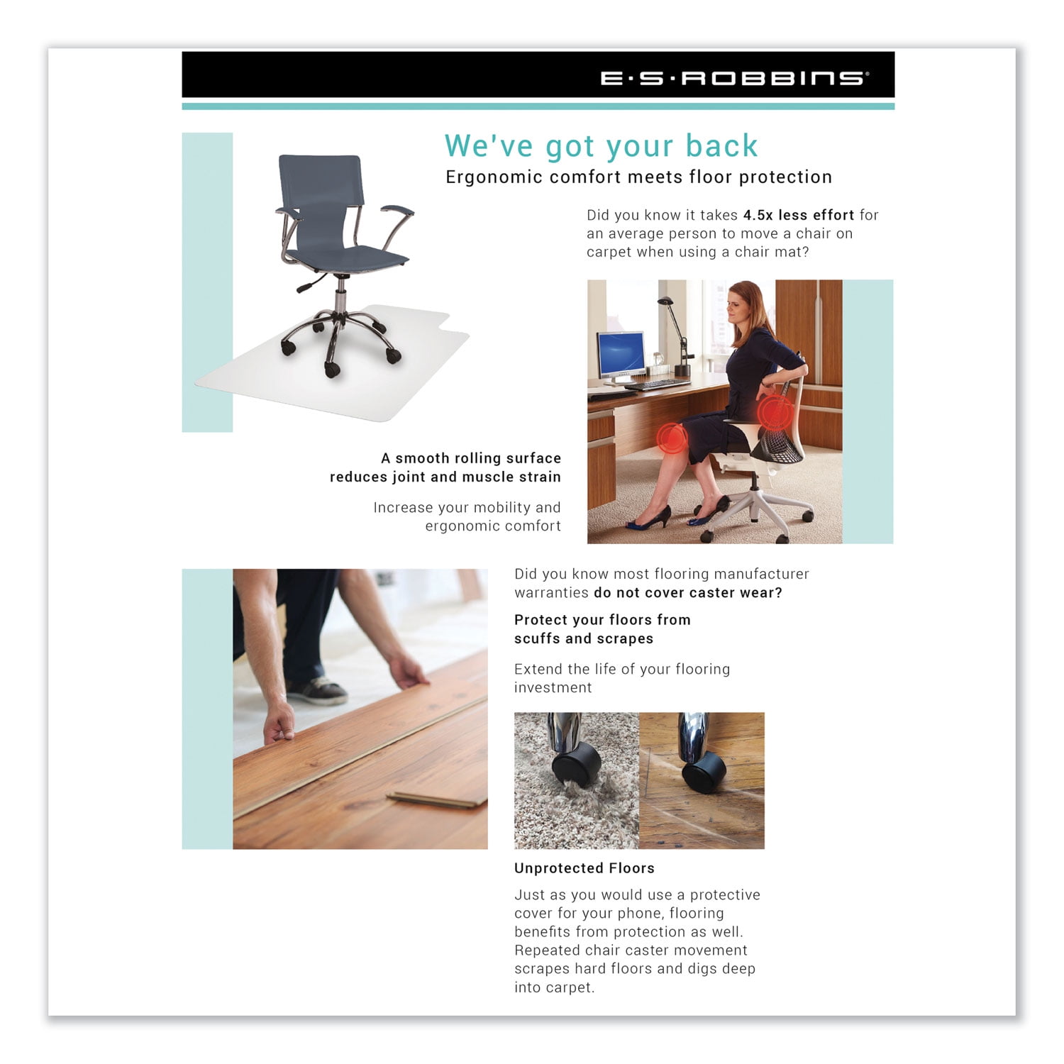 Details about   ES Robbins EverLife Chair Mat For Medium Pile Carpet With Lip 