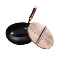 thumbnail image 2 of Sartén de hierro, utensilios de cocina, olla de hierro reutilizable con tapa de madera, wok antiadherente para 28 centímetros, 2 of 9
